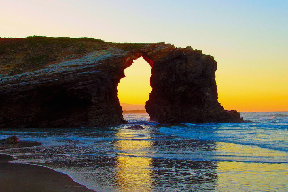 Sunset at Playa de las Catedrales, northern Galicia